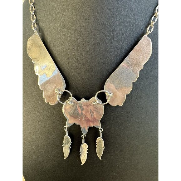 Navajo Mother of Pearl & Sterling Silver 3 Panel Statement Necklace w Feathers - Picture 7 of 14